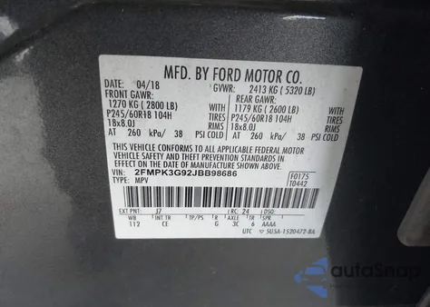 2018 Ford Edge Se z USA, uszkodzony, nr VIN 2FMPK3G92JBB98686